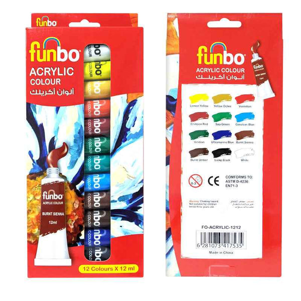 Funbo Acrylic Paint 12 Colors Set 12 ml FO-ACRYLIC-1212