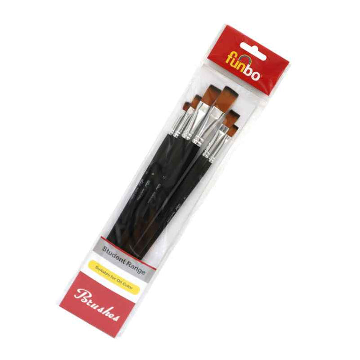 Funbo Multi Purpose Long Assorted Flat Oil Color Brush Set of 6, No. 2, 4, 6, 8, 12, 14 FO-BR-MPL-FLT-06