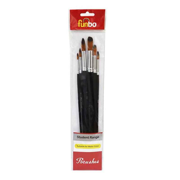 Funbo Multi Purpose Long Assorted Round Oil Color Brush Set of 6, No. 2, 4, 6, 8, 10, 12 FO-BR-MPL-RND-06