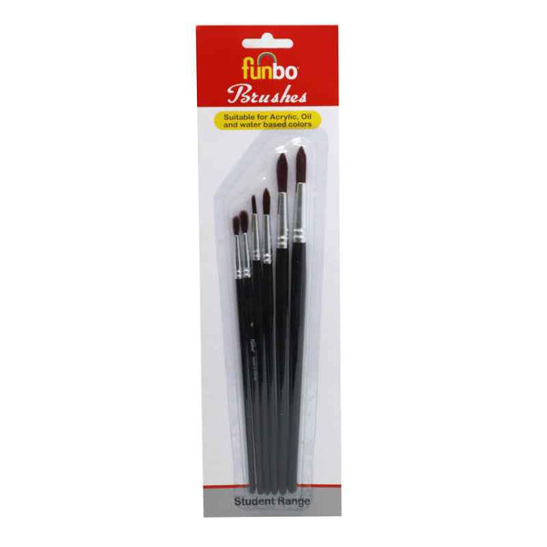 Funbo Multi-Purpose Short Round Color Brush Set of 6, No. 2, 4, 6, 8, 10, 12 FO-BR-MPS-RND-06