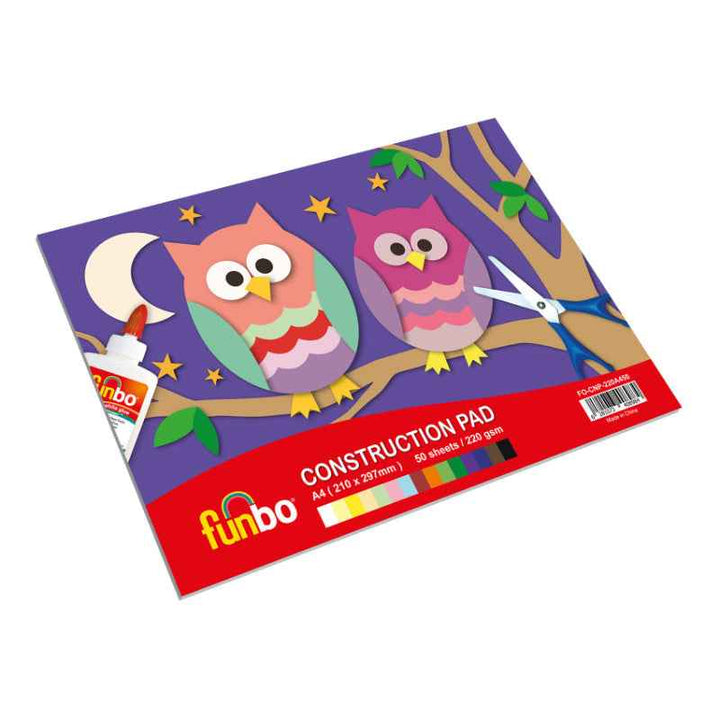 Funbo Construction Pad 220 gsm 50 Sheets, A4 Size, 15 Assorted Colours FO-CNP-220A450