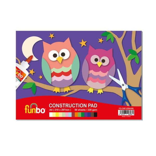 Funbo Construction Pad 220 gsm 50 Sheets, A4 Size, 15 Assorted Colours FO-CNP-220A450