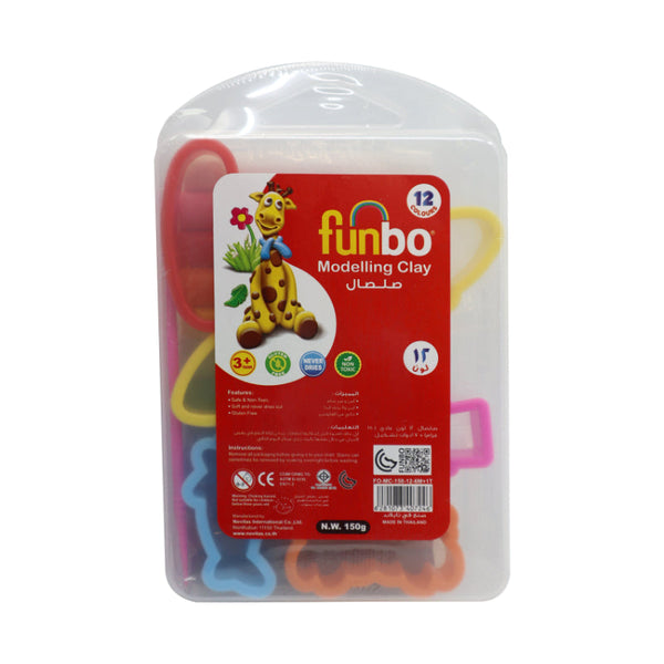 Funbo Modelling Clay 150g, 12 Colors, 6 Molds, 1 Tool in PP Case FO-MC-150-12-6M+1T