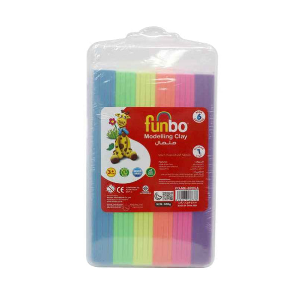 Funbo Modelling Clay 600g, 6 Neon Colors in PP Case FO-MC-600N-6