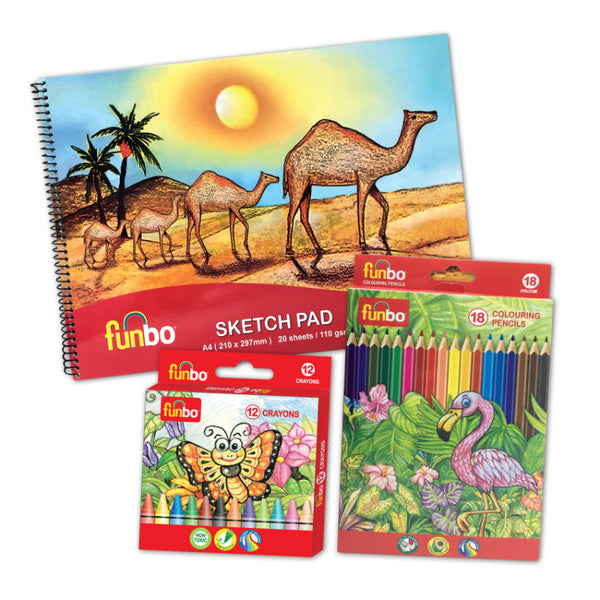 Funbo 18 Color Pencil,12 Jumbo Crayon & A4 Sketchpad FOP-PACK-016