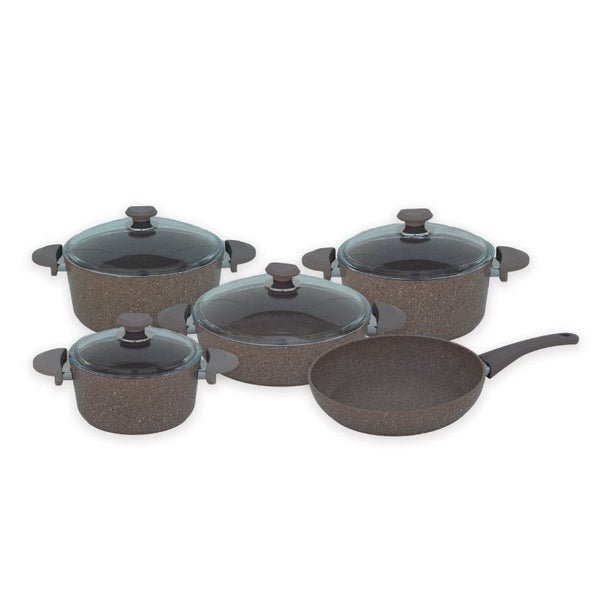 OMS Cookware Set Granite 3102 Brown 9 pcs Set GSA113097 - Salman Stores