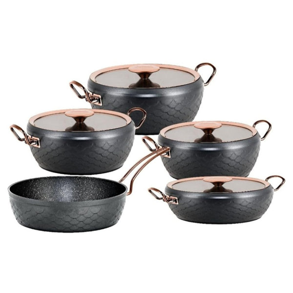 OMS Cookware Set Granite 3541 Black 9 pcs Set GSA164365 - Salman Stores