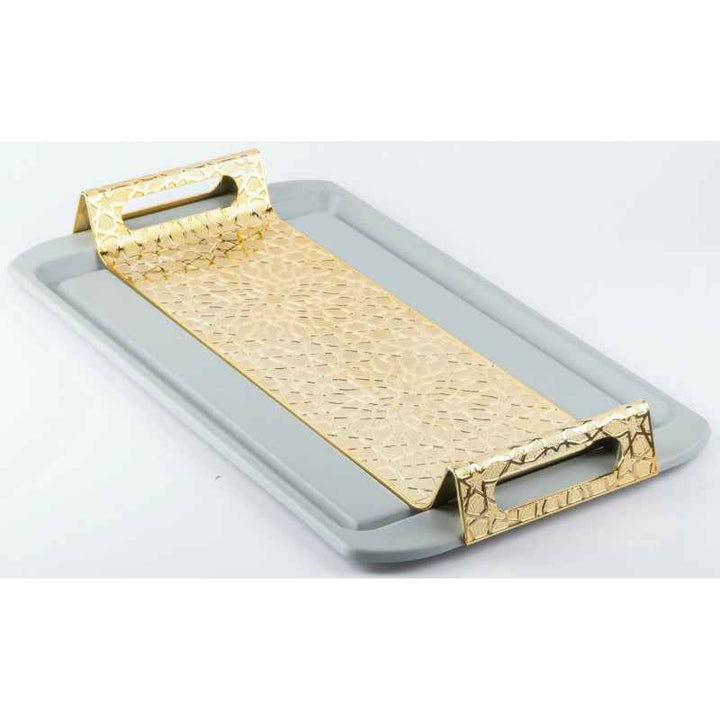 Otantik Luxury Iron Serving Tray from Asalah Grey 34.1 x 57.2 cm HJ1164