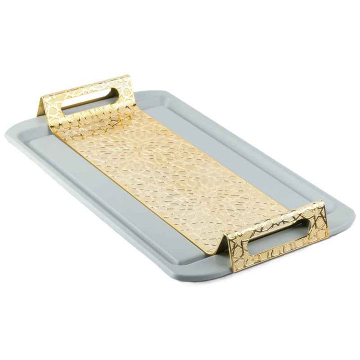Otantik Luxury Iron Serving Tray from Asalah Grey 34.1 x 57.2 cm HJ1164