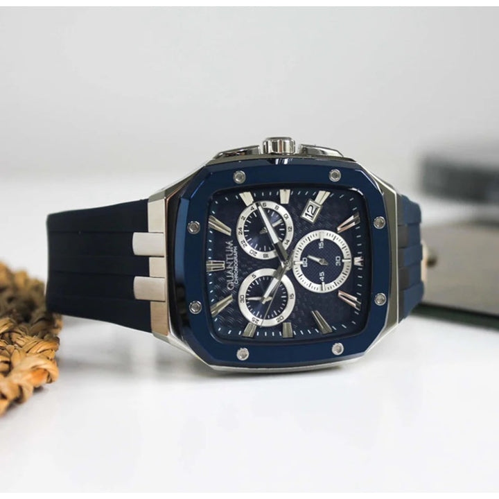 Quantum Men Blue Silicone Analog Blue Dial Square Watch HNG1033399 - Salman Stores