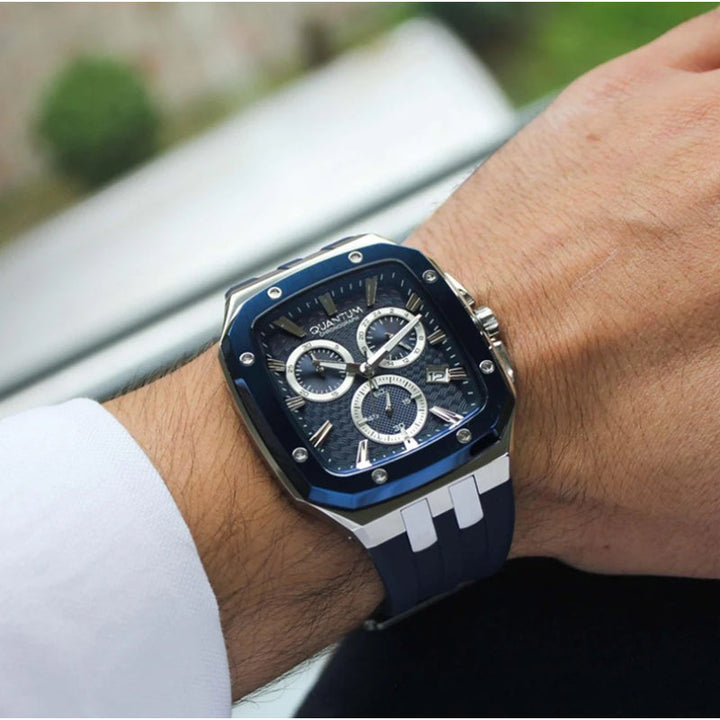 Quantum Men Blue Silicone Analog Blue Dial Square Watch HNG1033399 - Salman Stores