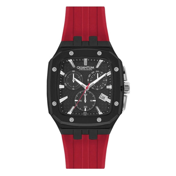 Quantum Men Red Silicone Analog Black Dial Square Watch HNG1033658 - Salman Stores
