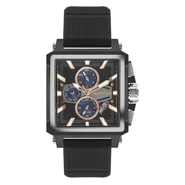 Quantum Men Black Rubber Analog Black Dial Square Watch HNG969650 - Salman Stores
