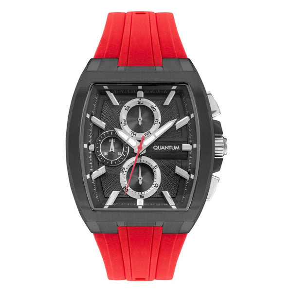 Quantum Men Red Silicone Analog Black Dial Square Watch HNG997068 - Salman Stores