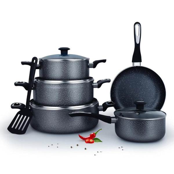 DELICI Cookware Set Non Stick 10 pcs Black IMACS10HE - Salman Stores