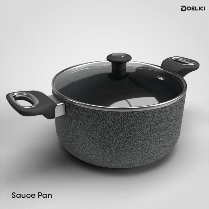 DELICI Cookware Set Non Stick 8 pcs Black IMACS8HE - Salman Stores