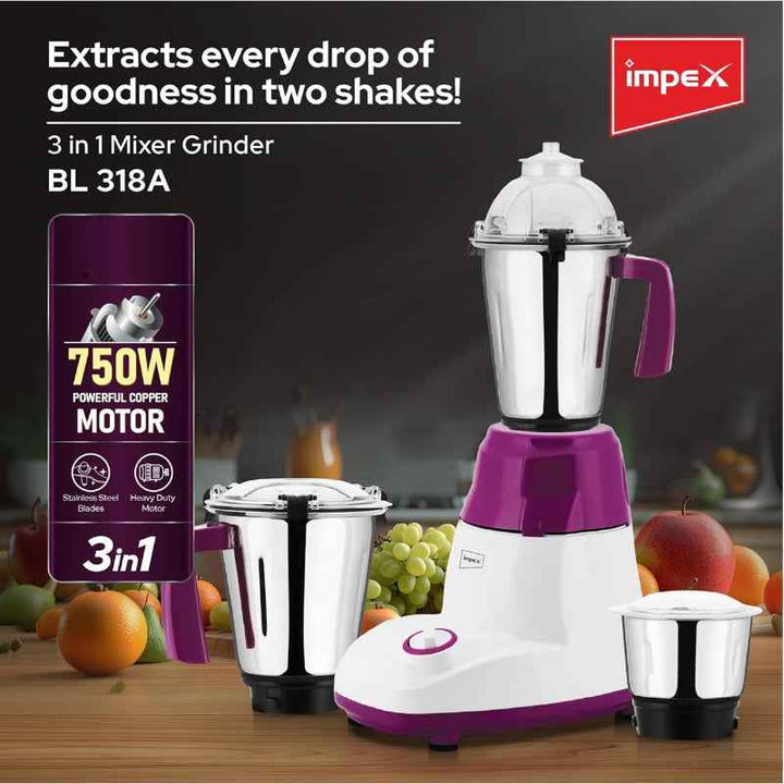 Impex 3 in 1 Mixer Grinder 1.5 Liter 750W IMBL318A