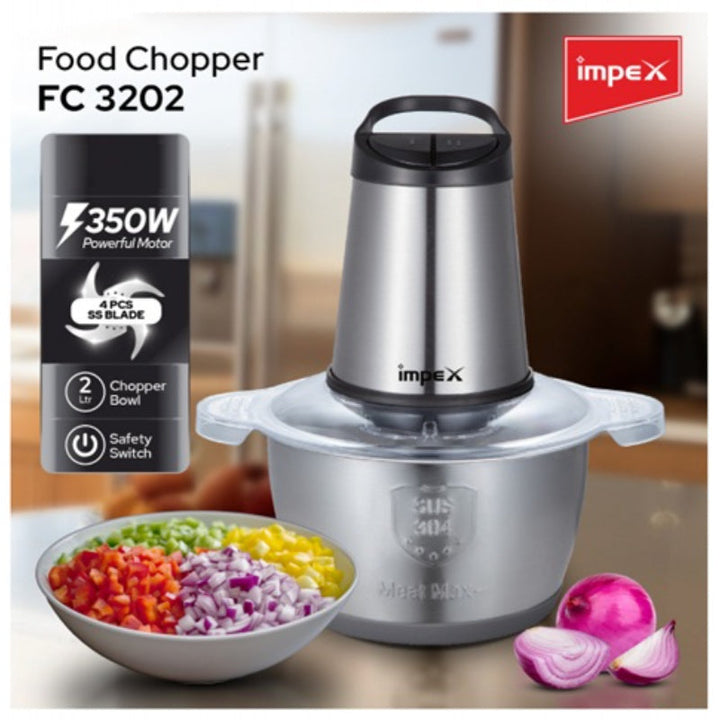 Impex Food Chopper Stainless Steel 2 Liter 350 W IMFC3202 - Salman Stores