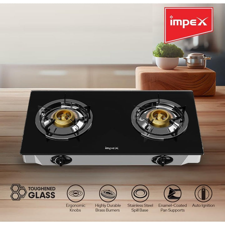 Impex 2 Burner Glass Top Gas Stove IMIGS1214F - Salman Stores