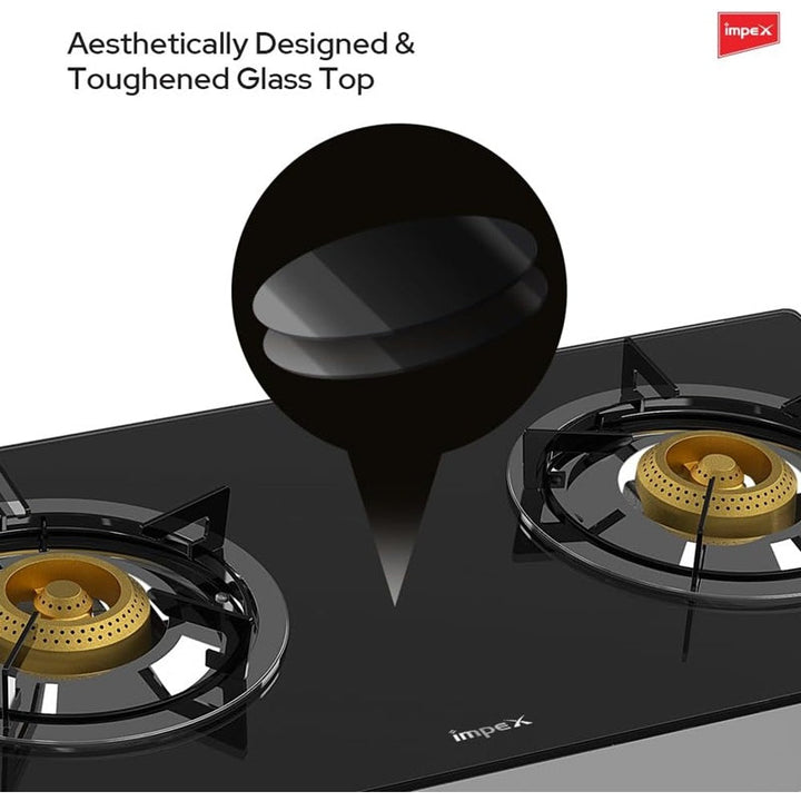 Impex 2 Burner Glass Top Gas Stove IMIGS1214F - Salman Stores