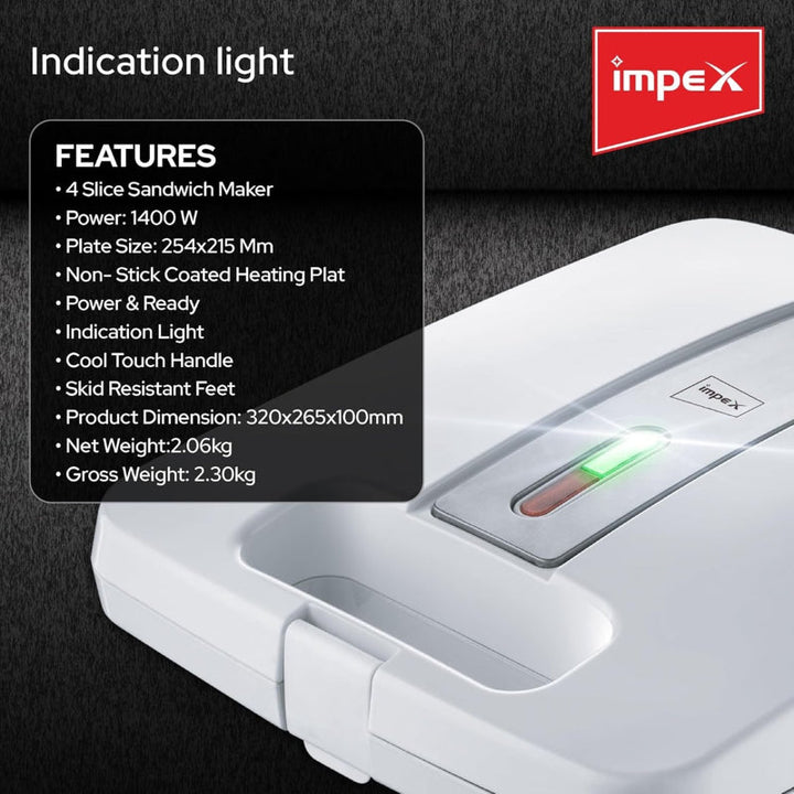 Impex Sandwich Maker 4 Slice 1400 W IMSW3603 - Salman Stores