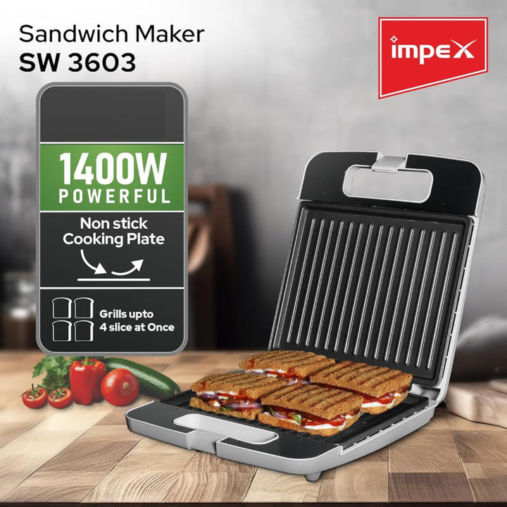 Impex Sandwich Maker 4 Slice 1400 W IMSW3603 - Salman Stores