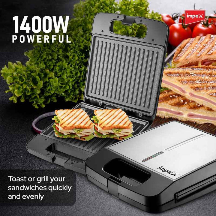 Impex Sandwich Maker Grill 4 Slice 1400W Silver Black IMSW3606