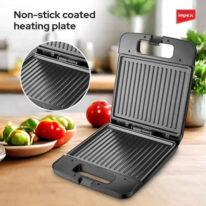 Impex Sandwich Maker Grill 4 Slice 1400W Silver Black IMSW3606