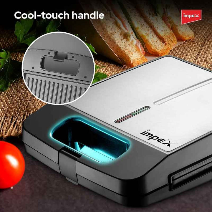 Impex Sandwich Maker Grill 4 Slice 1400W Silver Black IMSW3606