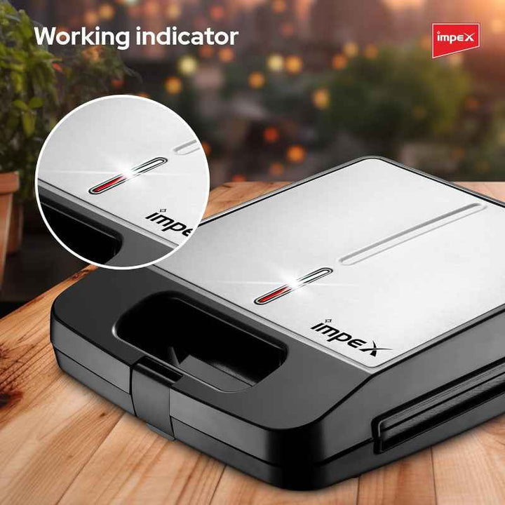 Impex Sandwich Maker Grill 4 Slice 1400W Silver Black IMSW3606