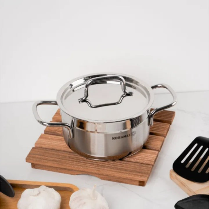Korkmaz Casserole Stainless Steel Alfa 16cm/ 1.8 Liter KOR1016 - Salman Stores
