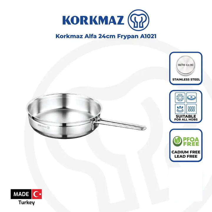 Korkmaz Frypan Stainless Steel Alfa 24cm/ 2.7 Liter KOR1021 - Salman Stores