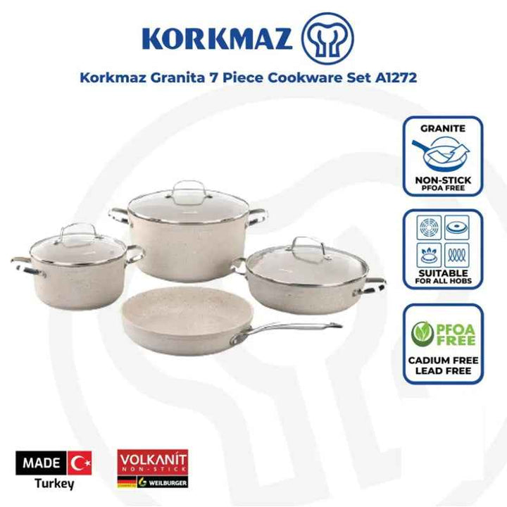 Korkmaz Cookware Set Granite 7pc KOR1272CW