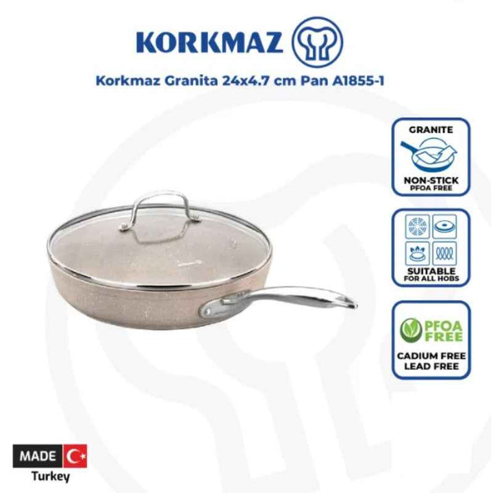 Korkmaz Frypan with Lid Granite 24cm/ 2 Liter Beige KOR18551