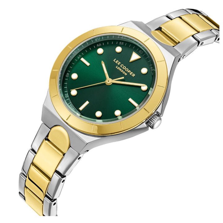 Lee Cooper Women Silver and Gold Stainless Steel Analog Green Dial Watch LC07999270 - Salman Stores