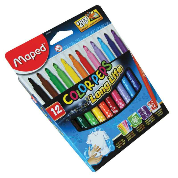 Maped Color Peps Long Life Felt Tip 12 Colors C.Box MD-845020