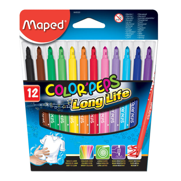 Maped Color Peps Long Life Felt Tip 12 Colors C.Box MD-845020