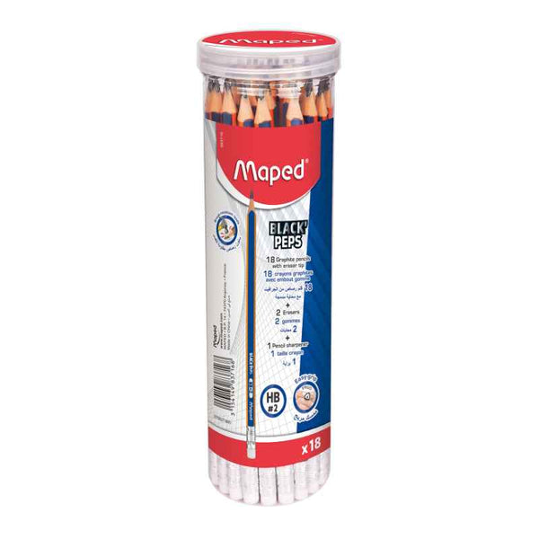Maped Blackpeps Tube Pencil Set of 18 with Sharpener and Eraser MD-983716