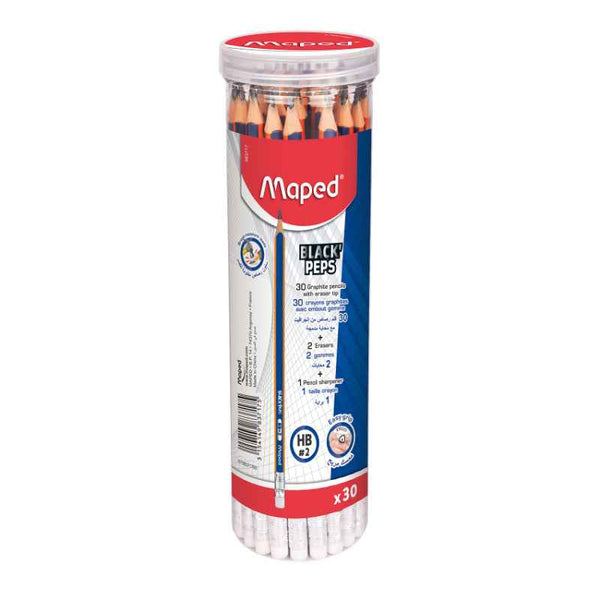 Maped Black'Peps Graphite Pencils 30pcs with Erasers and Pencil Sharpener MD-983717