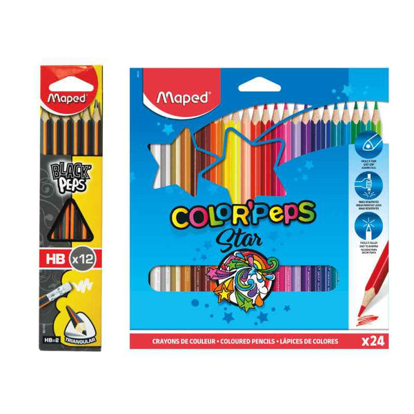 Maped Black Peps HB Pencil 1 Box and Color Peps 24 Color Pencil MDP-VP-102