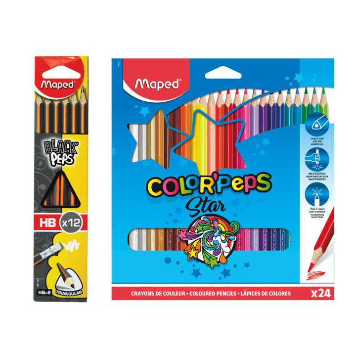 Maped Black Peps HB Pencil 1 Box and Color Peps 24 Color Pencil MDP-VP-102