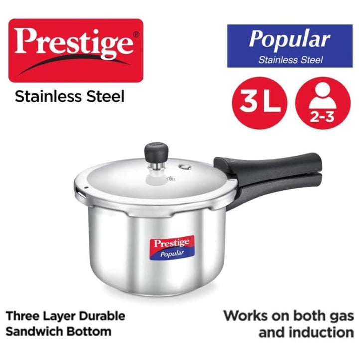 Prestige Popular Pressure Cooker Sleek Stainless Steel 3 Liter MPP20651 - Salman Stores