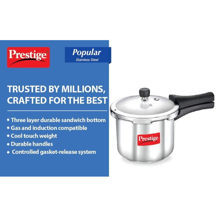 Prestige Popular Pressure Cooker Sleek Stainless Steel 3 Liter MPP20651 - Salman Stores