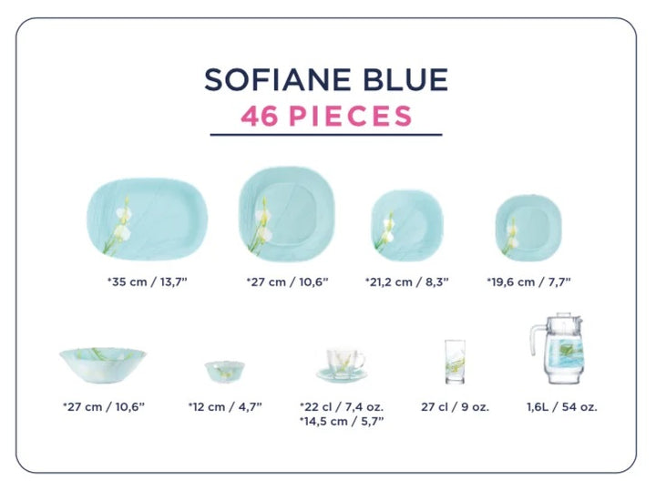 Luminarc Dinner Set Neo Cari Sofiane Blue 46 Pieces Set N5271 - Salman Stores