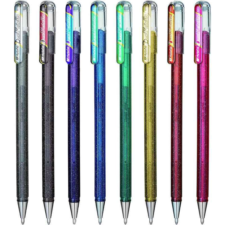 Pentel Hybrid Dual Metallic Gel Pen 1.0 mm Set of 8 Assorted Colours PE-K110-8SL