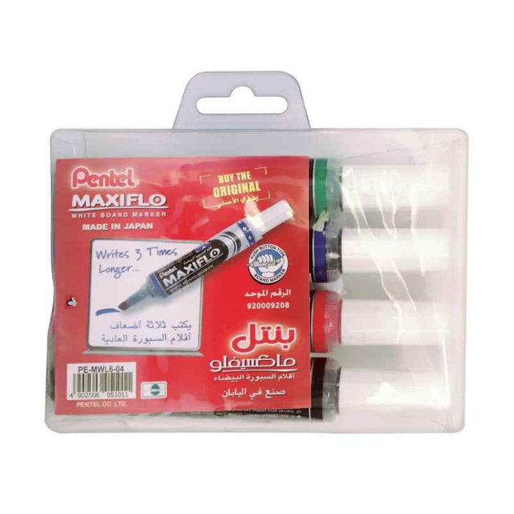 Pentel Maxiflo Whiteboard Marker Set of 4 Colors PE-MWL6-04