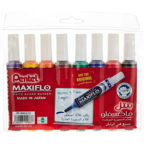 Pentel Maxiflo Whiteboard Marker Set of 8 Colors PE-MWL6-08