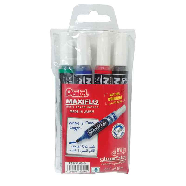 Pentel Maxiflo Whiteboard Marker Slim Set of 4 Colors PE-MWL6S-04C