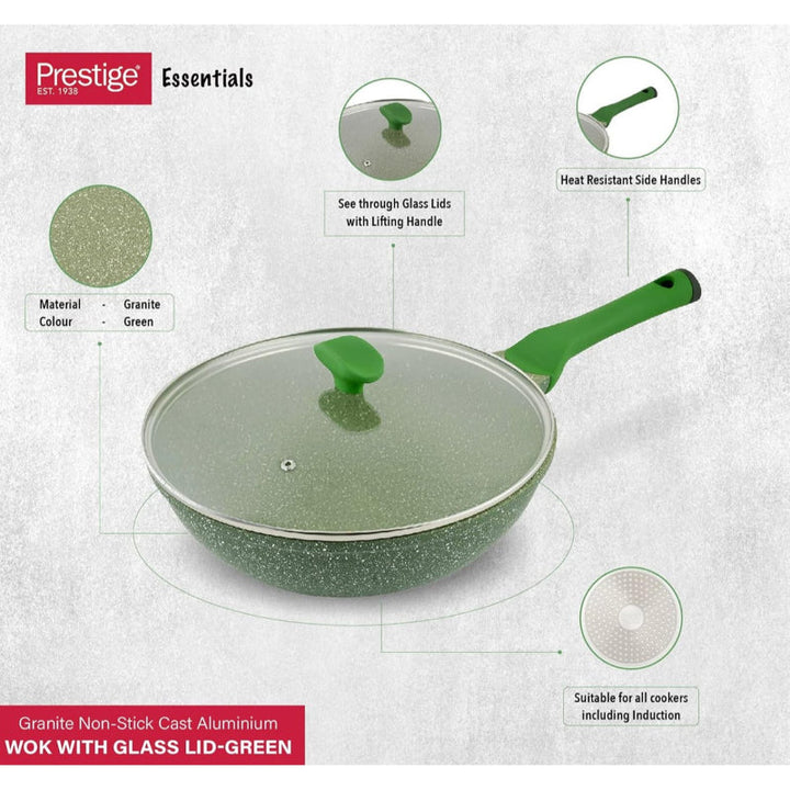 Prestige Essential Wokpan with Lid Green 30 cm PR81117 - Salman Stores