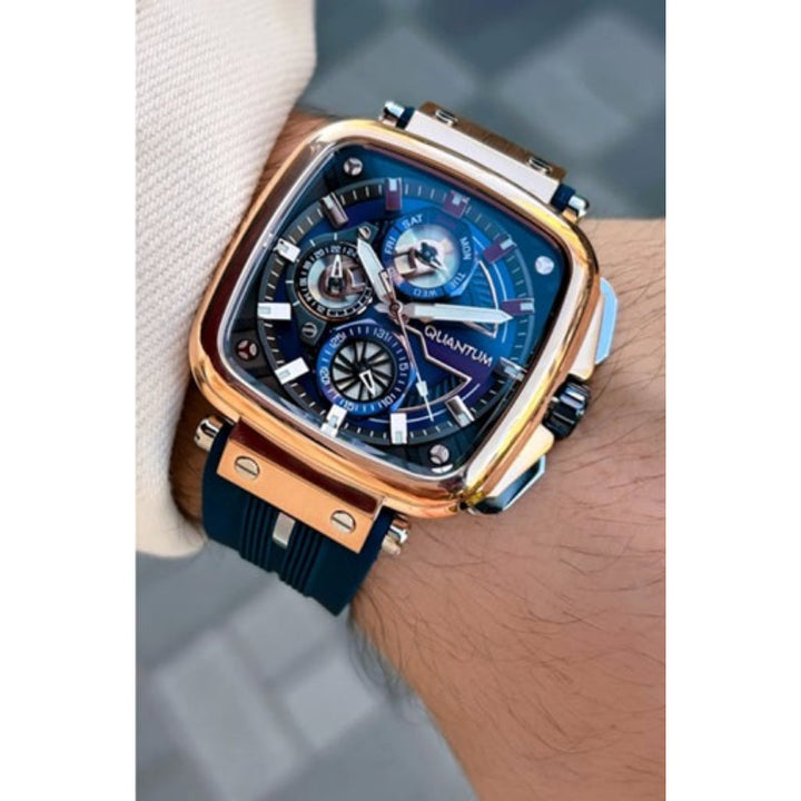 Quantum Men Blue Silicone Analog Blue Dial Square Watch PWG1014499 - Salman Stores